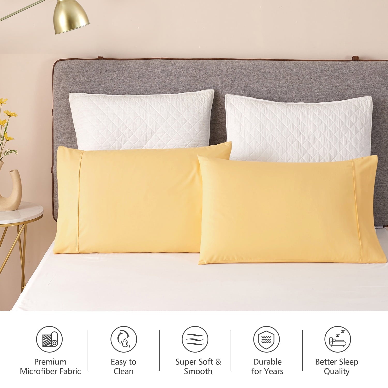 Solid Print Pillow Cases, King, Beige, 2-Pieces