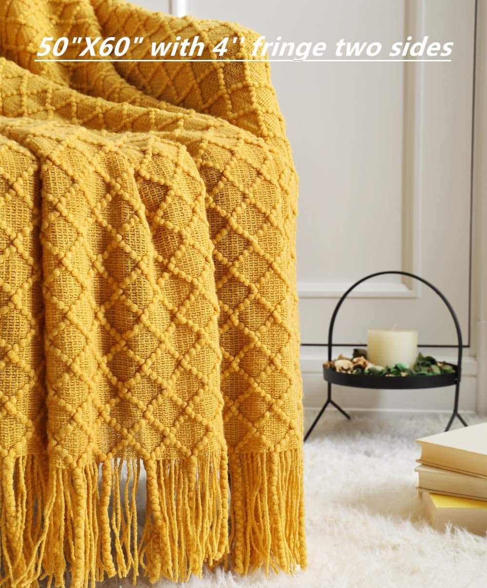 Decorative Soft Spring Summer Fall Throw Blanket ,for Couch Sofa Chair Bed,50''X60'',Mustard Yellow