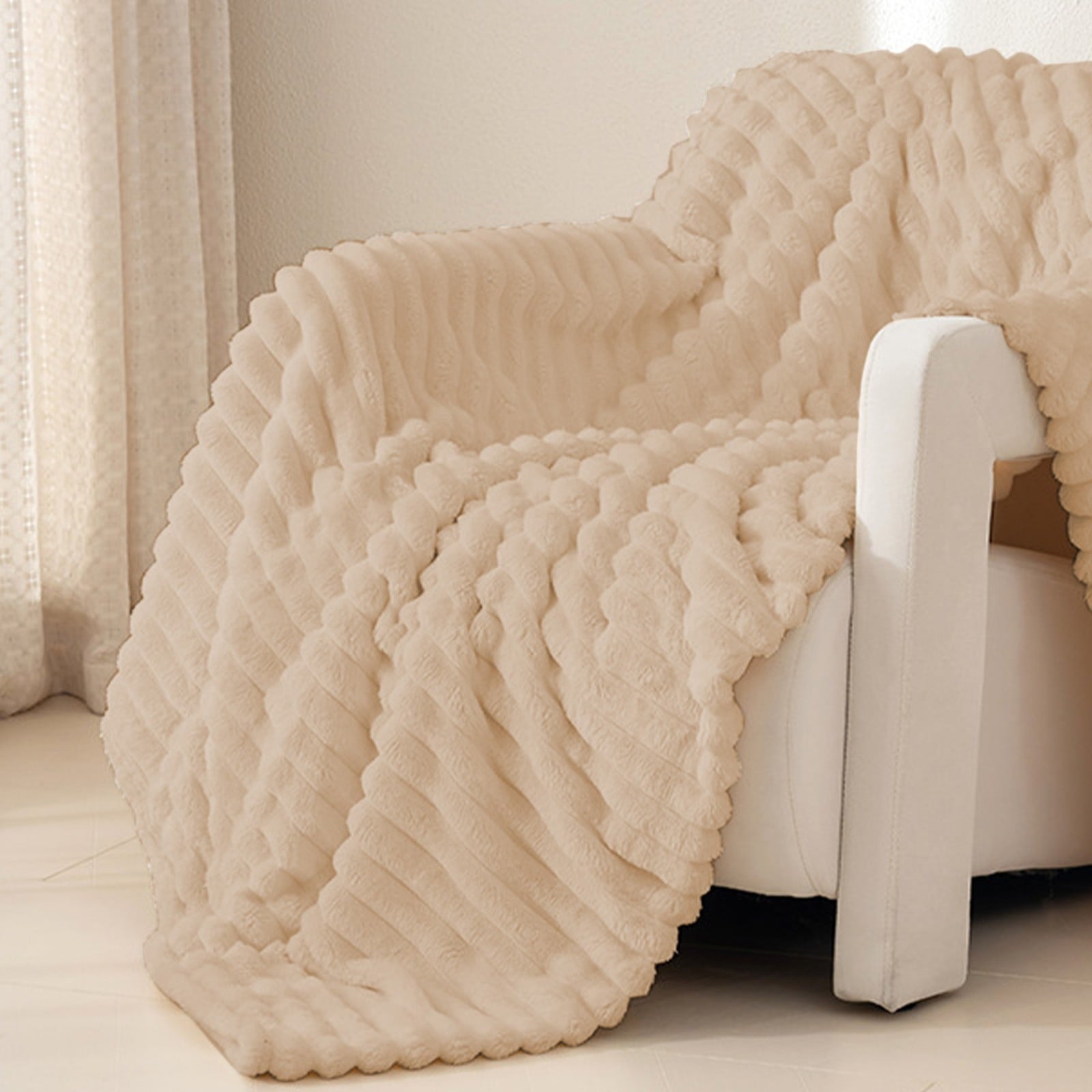Extra Large Throw Blanket for Couch Home Office Hotel 100% Cotton Super Soft Blanket for Adult 47"x70" Khaki