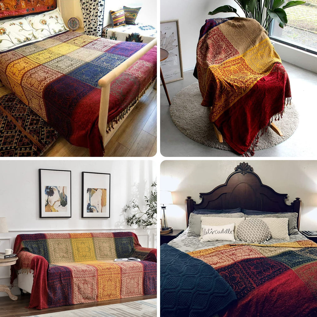 75x60 Inch Machine Wash Boho Tribal Throws Blankets Colorful Bohemian Hippie Chenille Throw Covers Couch Furniture So...