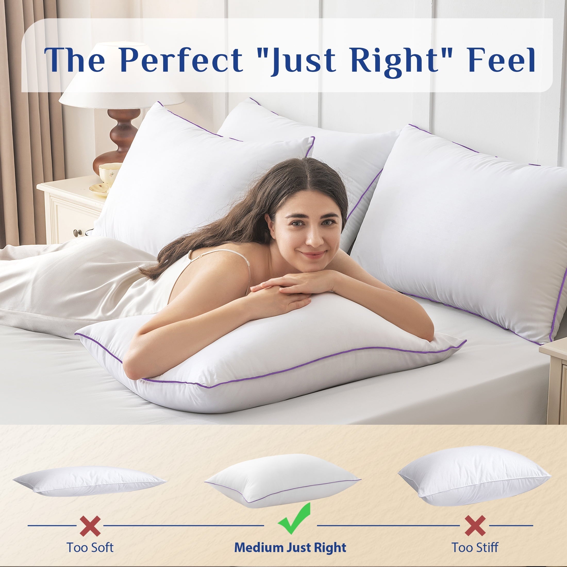 Pillows Standard Size Set of 2, Hotel Down Alternative Sleeping Bed Pillows for Side Back Stomach Sleepers