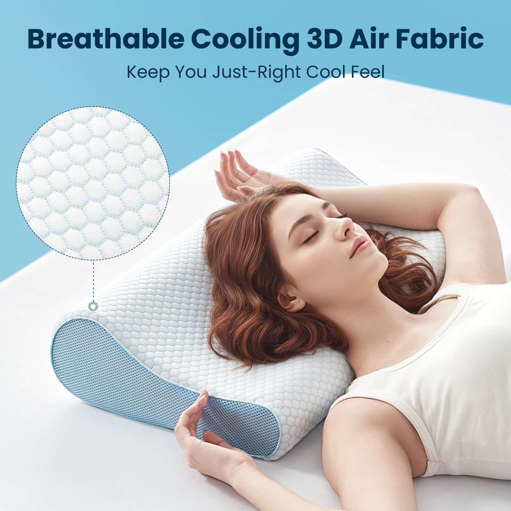 Standard Cooling Memory Foam Pillow, Ergonomic Adjustable Orthopedic Contour Bed Pillows Neck Support for Side Back S...