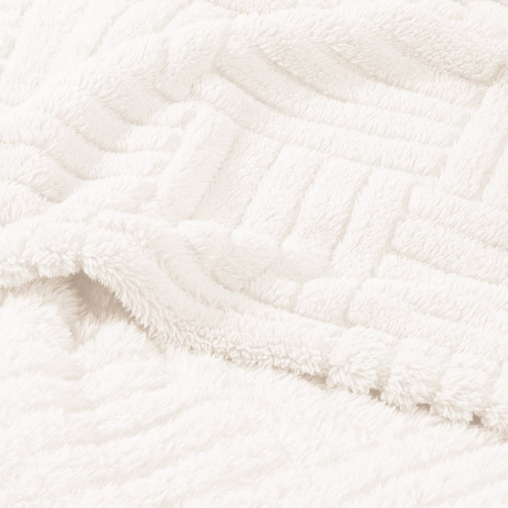 Fluffy Fleece Throw Blanket 50"x60" for Couch, Bed, Sofa, Fuzzy Soft Cozy Throw with Decorative Jacquard Pattern for ...