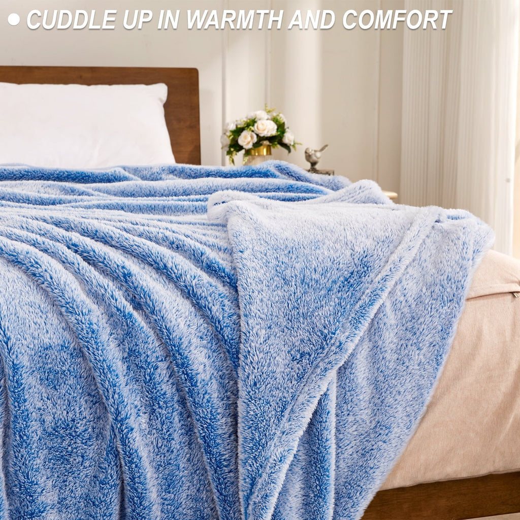 Plush Fuzzy Large Fleece Throw Blanket (50" x 70", Mixed Cobalt Blue)- Soft, Warm and Lightweight