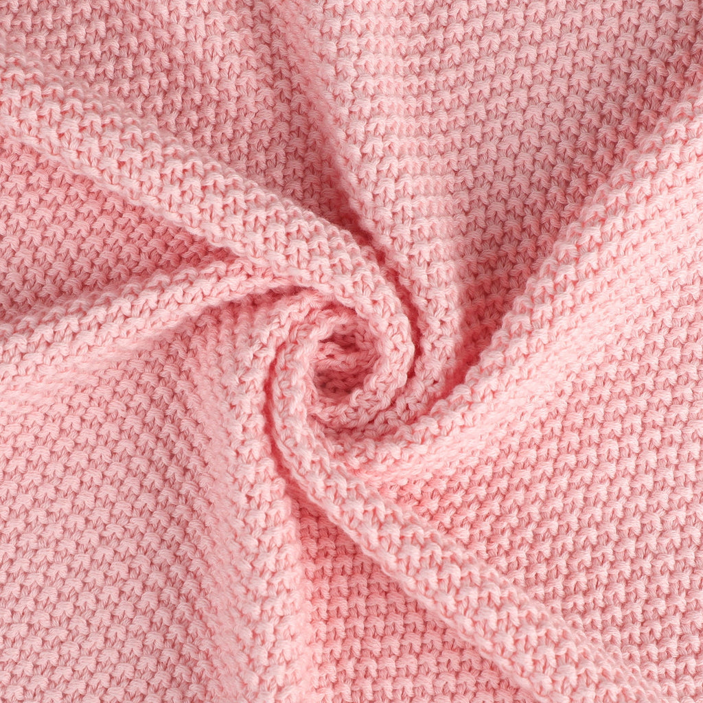 Pure Cotton Soft Cable Knit Throw Blanket Pink 50" x 70"