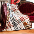 Academic Plaid Tartan Crest with Faux Leather Patch and Milky Mink Reverse Throw, 60x70 inches