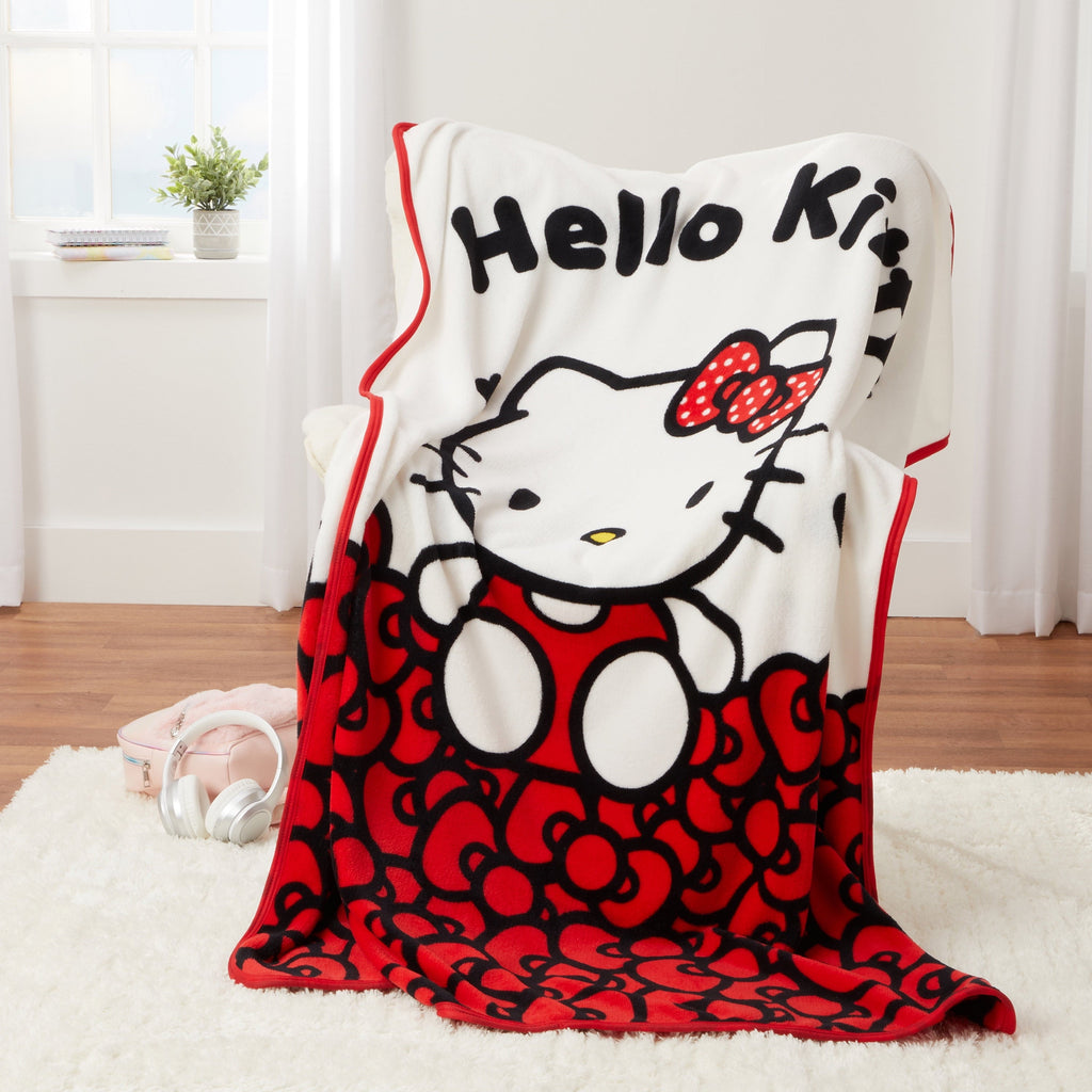 Kids Red White Print Fleece Throw Blanket, 46 x 60