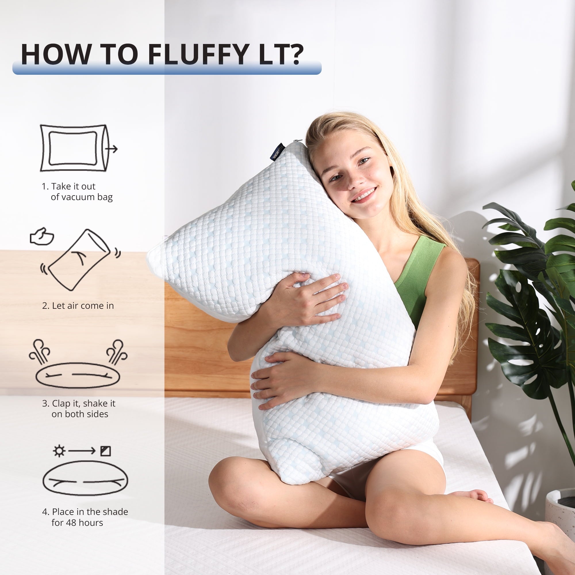 2-Pack Adjustable Cooling Bed Pillows, Shredded Memory Foam Pillows Set of 2, Standard Queen, Dual Sides