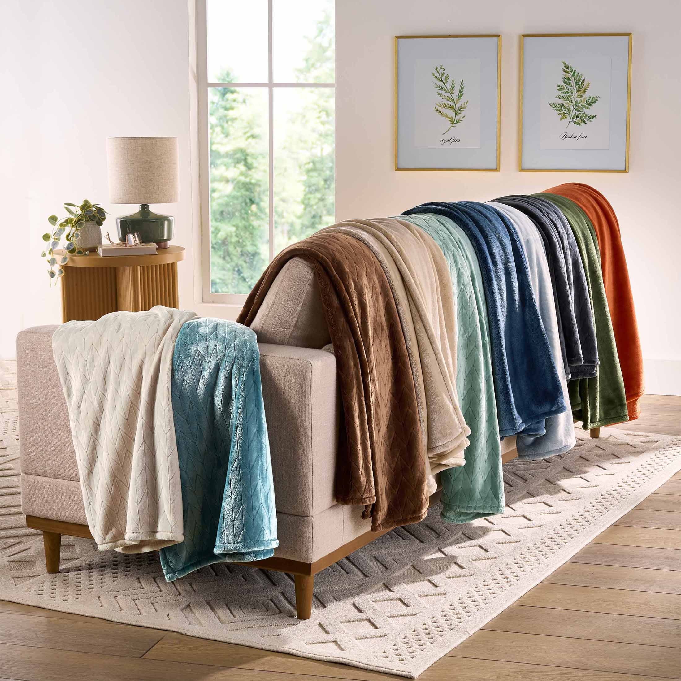 Textured Velvet Plush Soft Fleece Throw Blanket, Oversized, Greystone