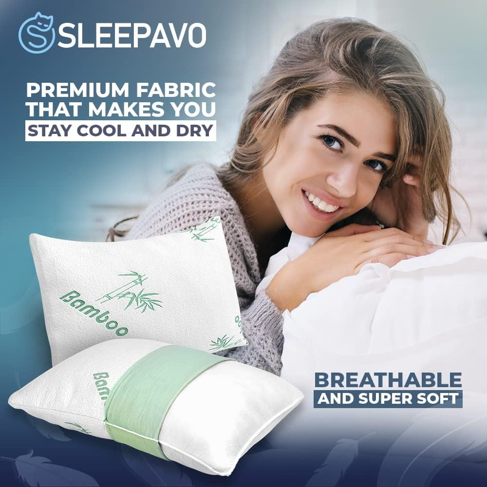 Memory Foam Pillows Queen Size Set of 2 - Cooling Bed Pillows for Sleeping - Back, Stomach, Side Sleeper Firm, Comfy ...