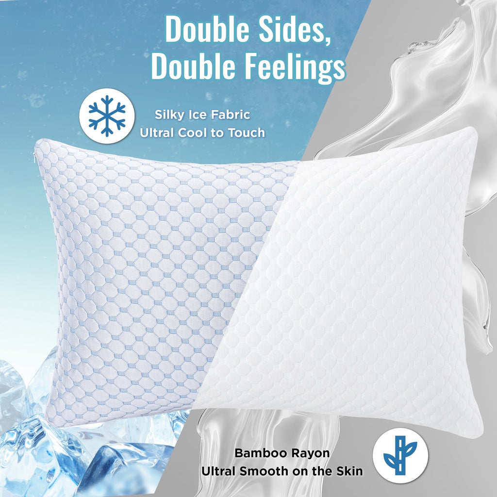 2 Pack Cooling Pillow for Sleeping, Memory Foam Pillows Cool Bed Pillows Hotel Reversible Pillow with Washable Remova...