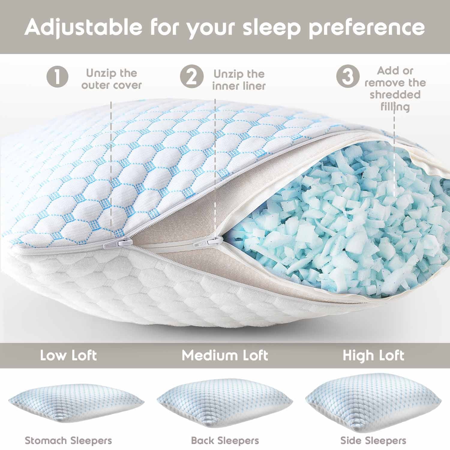 Cooling Pillows for Bed, Memory Foam Bed Pillow, Queen Pillows 20” X 28”, 2 Pack