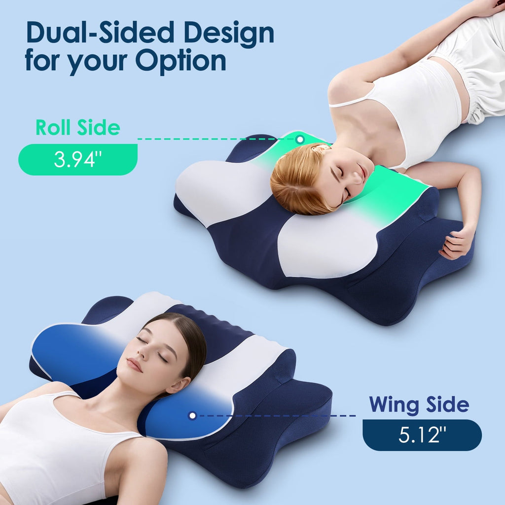 Cervical Neck Pillow for Pain Relief Sleeping, Memory Foam Pillow Neck Pillow Bed Pillow with Pillowcase for Side Bac...