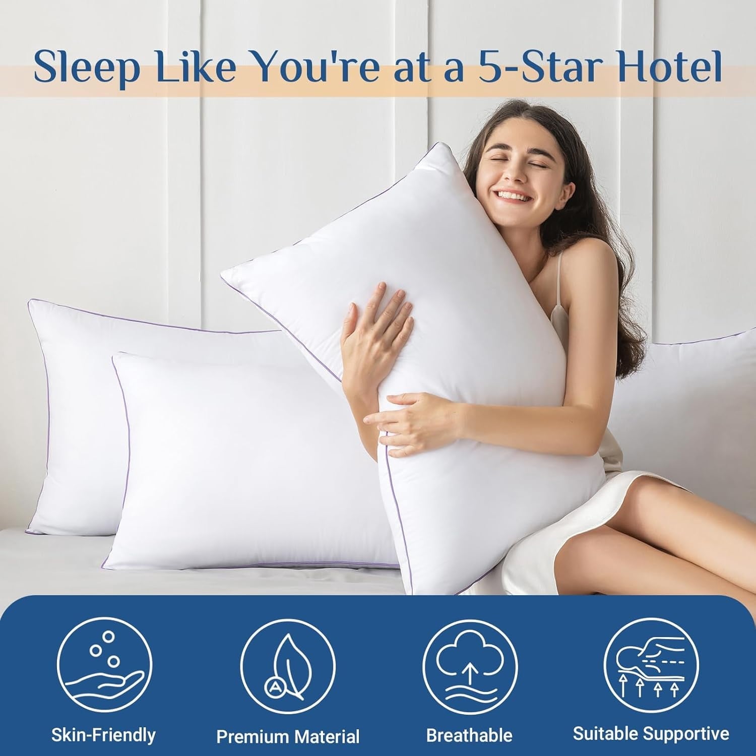 Set of 4, Cooling and Supportive Bed with Super Soft Down Alternative Fill, Luxury Fluffy Hotel Quality for Side, Bac...
