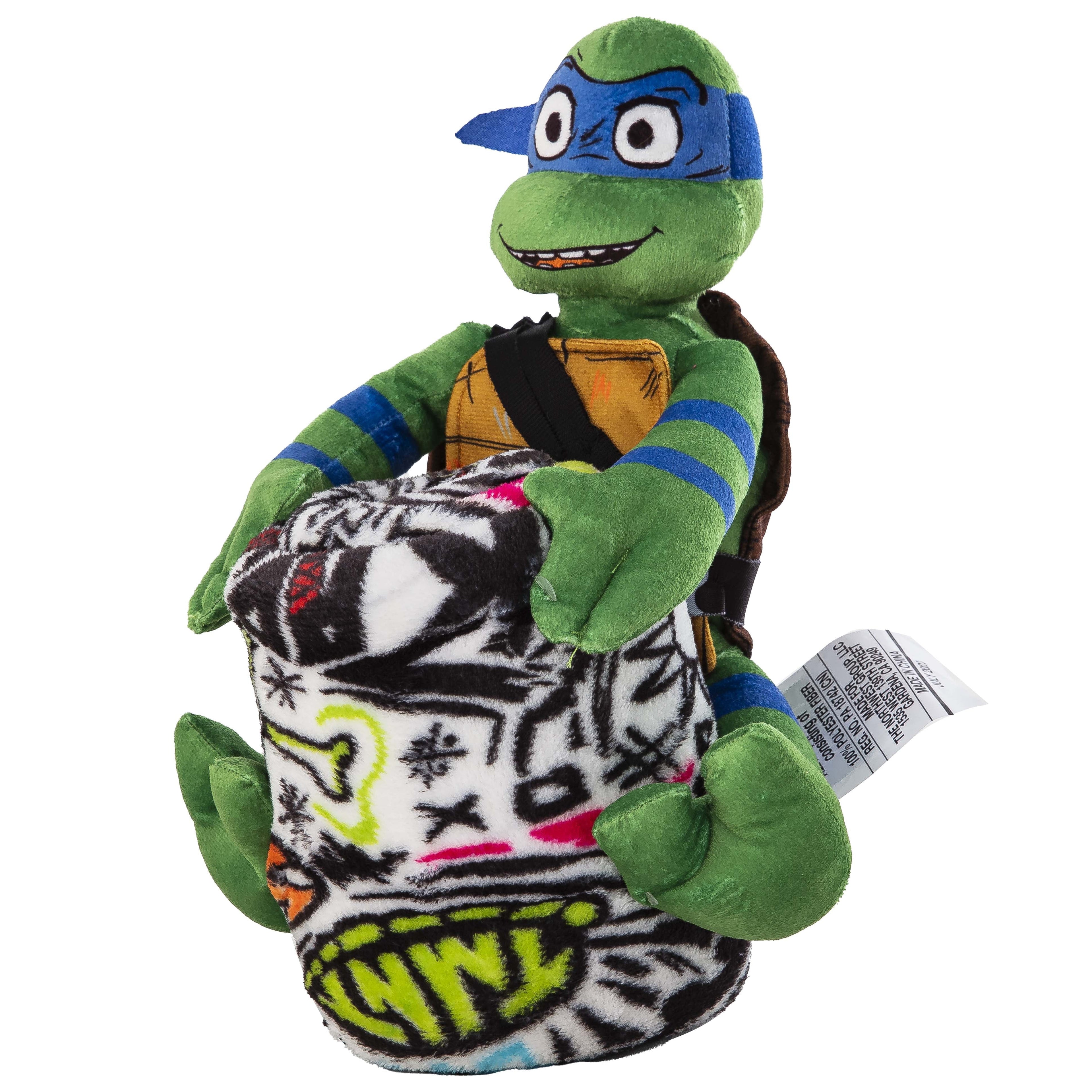 Teenage Mutant Tutles Sketched Out Kids Silk Touch Throw Blanket with Plush Hugger – Ultra Soft Plush Character Pillo...