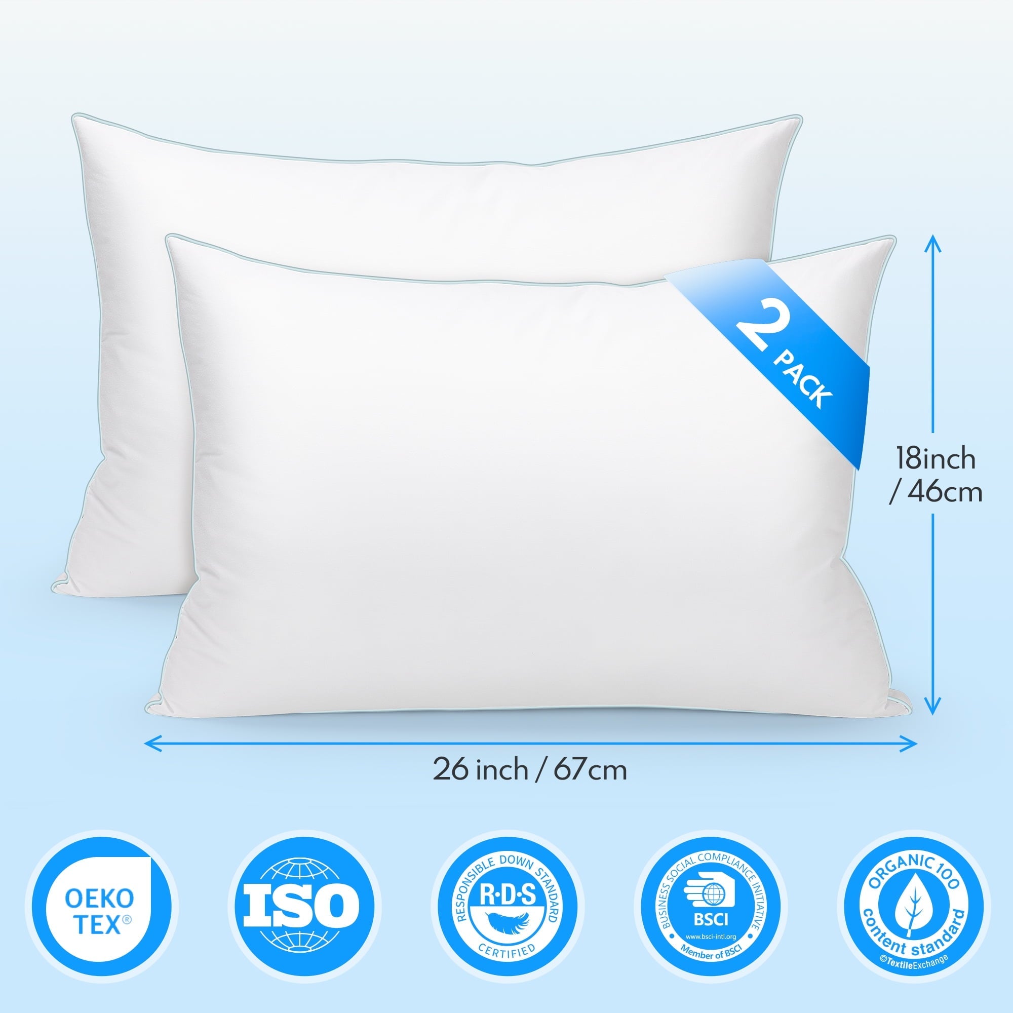 Goose Feather Down Pillows, Gusseted Bed Pillows Queen Size Set of 2, Luxury Hotel Collection Fluffy Pillows 100% Cot...