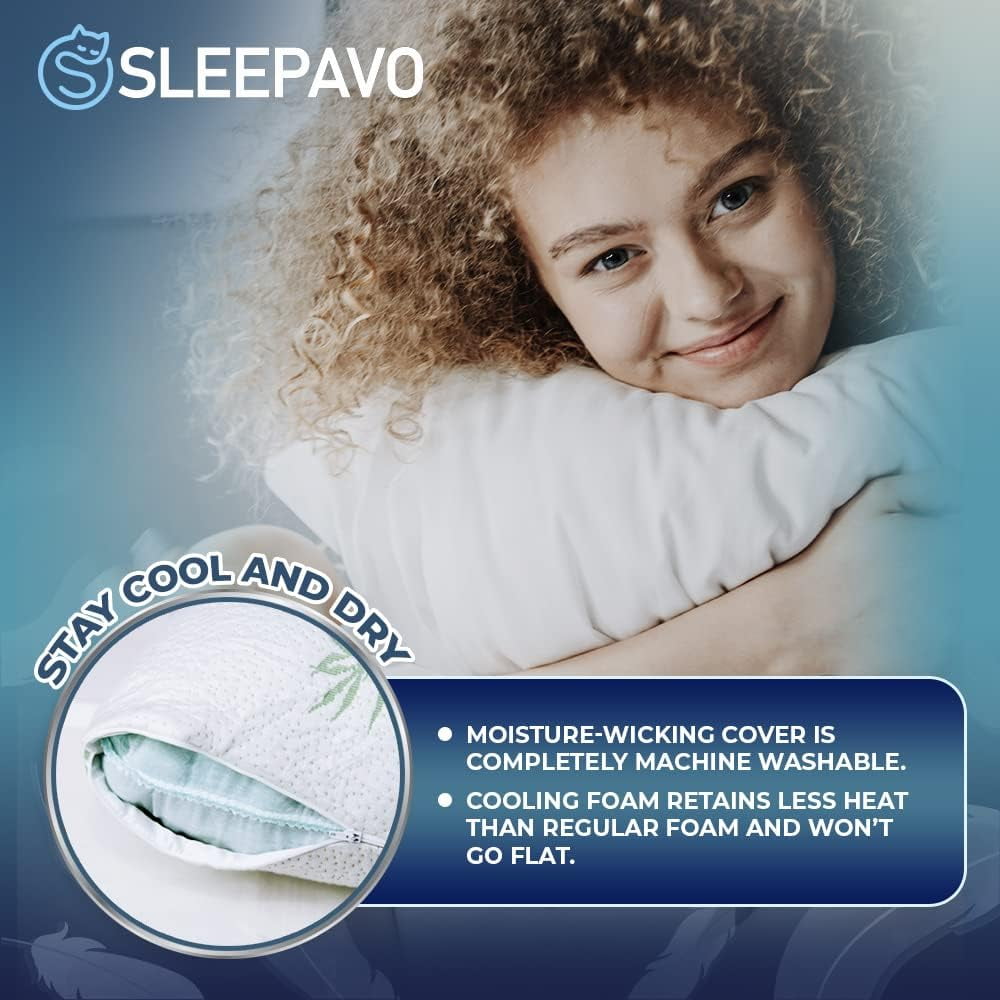 Memory Foam Pillows Queen Size Set of 2 - Cooling Bed Pillows for Sleeping - Back, Stomach, Side Sleeper Firm, Comfy ...
