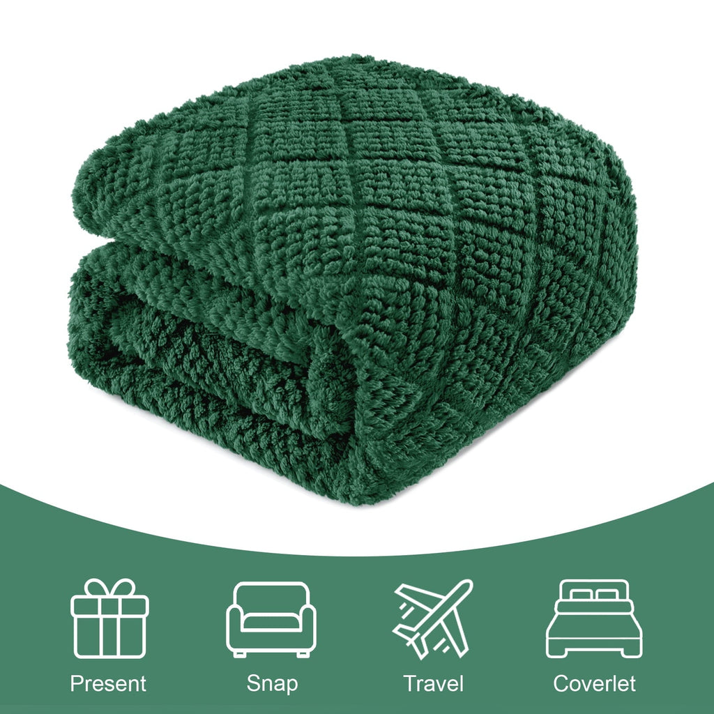 Fuzzy Fleece Throw Blanket for Couch, Bed, Soft Fluffy Jacquard Waffle Blankets for All Season, Lightweight and Warm,...
