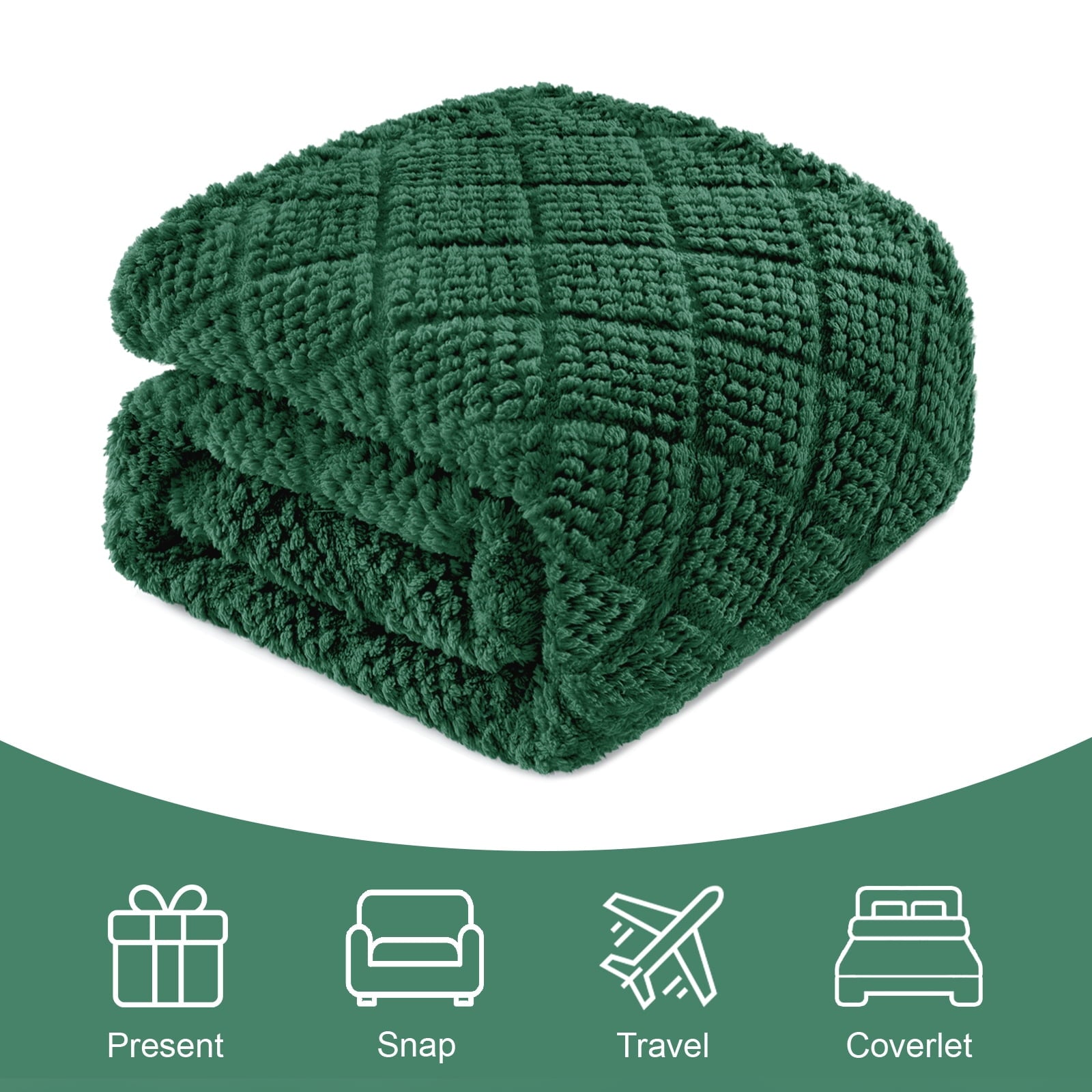 Fuzzy Fleece Throw Blanket for Couch, Bed, Soft Fluffy Jacquard Waffle Blankets for All Season, Lightweight and Warm,...