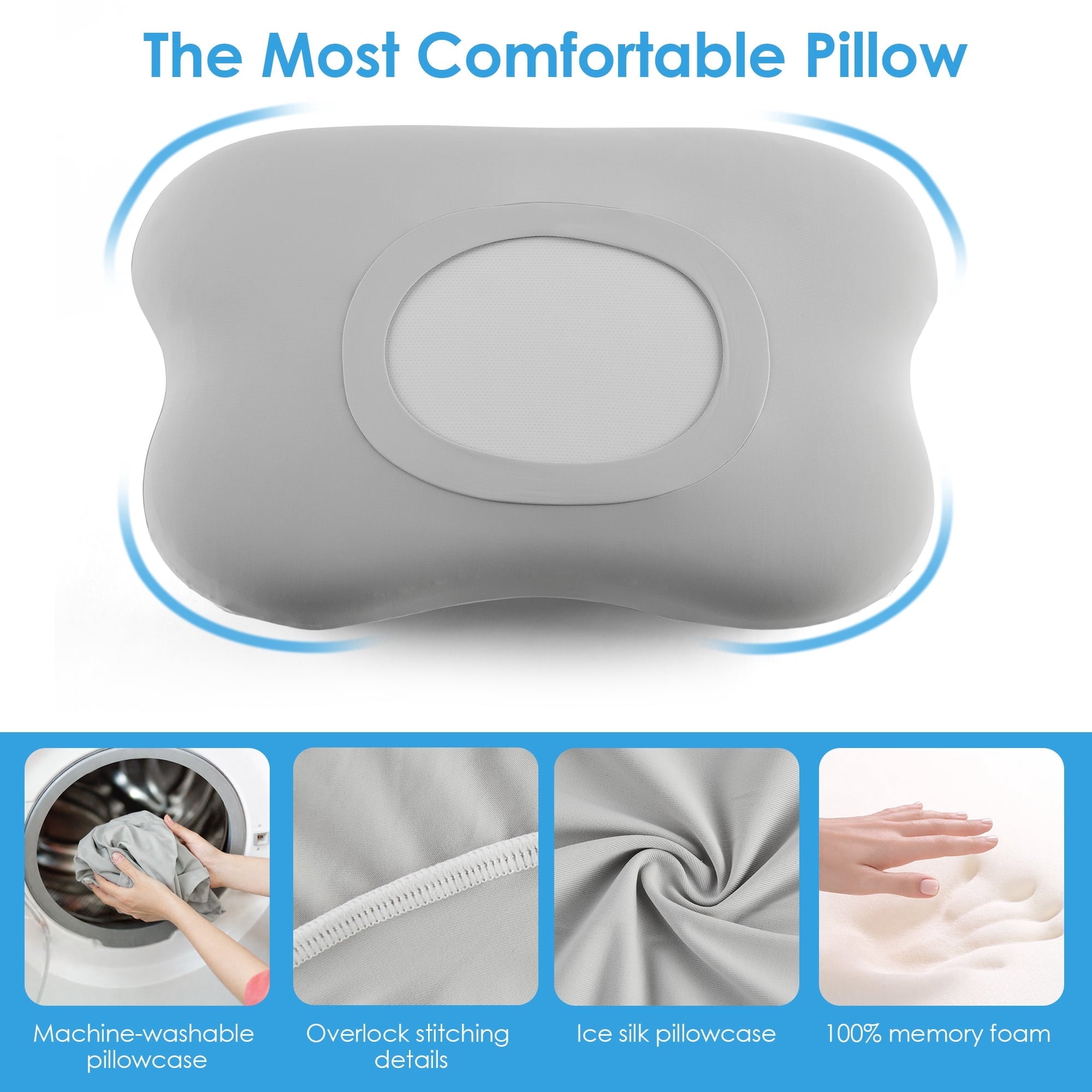 Cervical Pillow Orthopedic Cervical Pillow for Neck Pain Relief, Memory Foam Bed Pillow with Pillowcase, Contour Bed ...