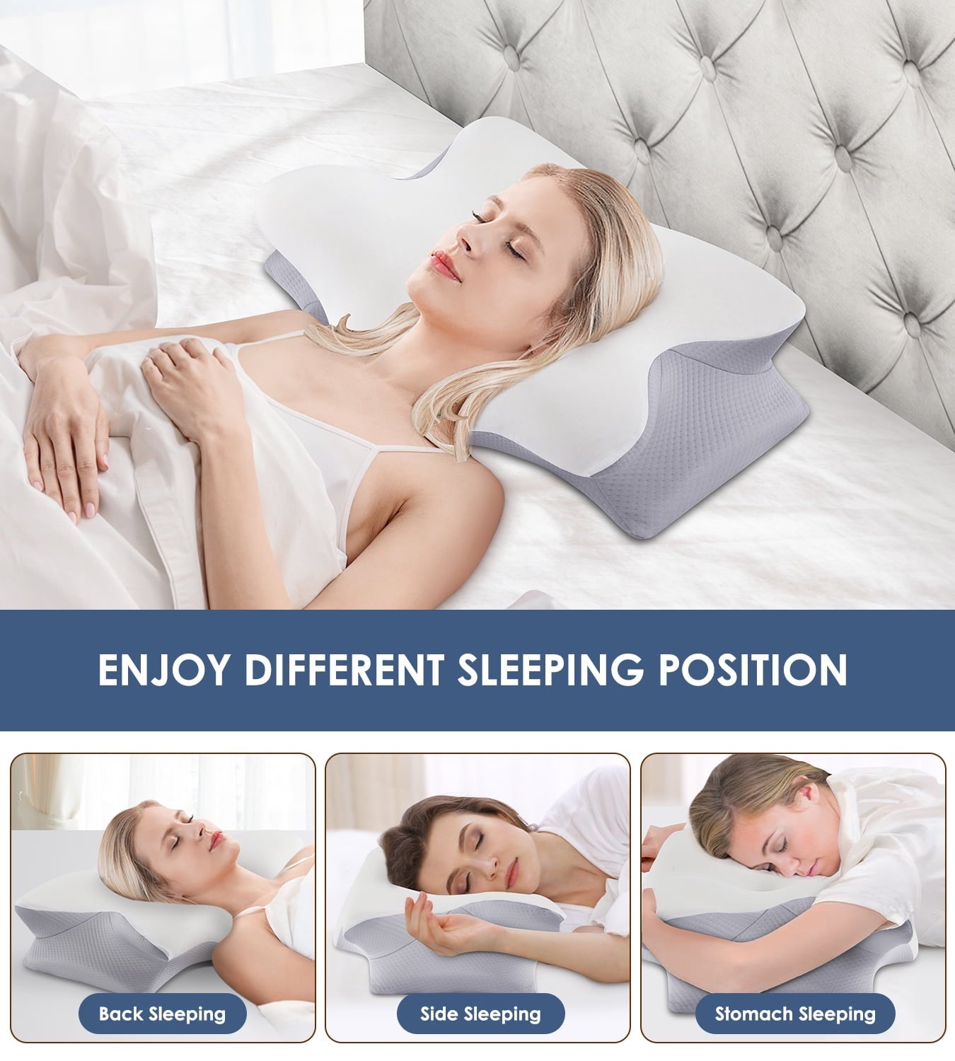 Cervical Pillow for Neck Pain Relief, Contour Memory Foam Pillows, Odorless Ergonomic Neck Pillow Adjustable Orthoped...