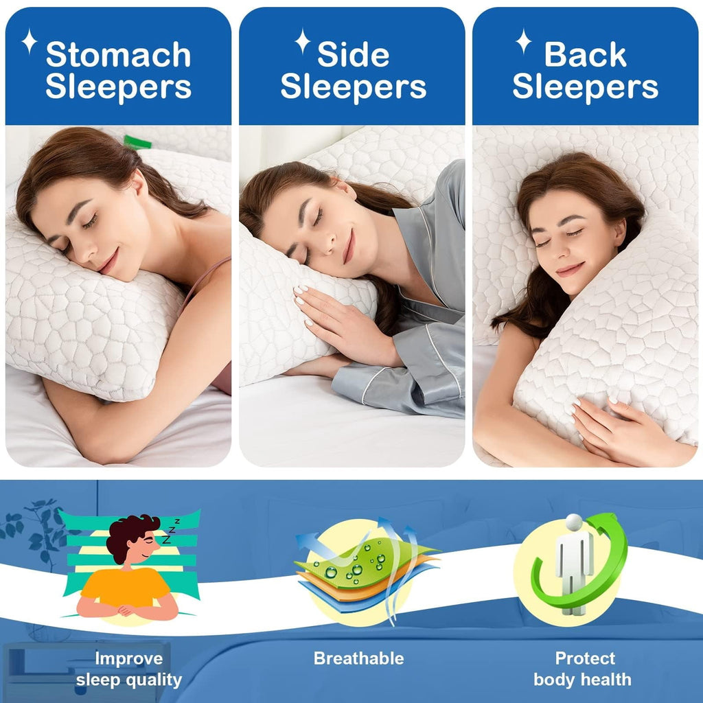 Cooling Bed Pillows Queen Size Set of 2, Shredded Memory Foam Pillows for Sleeping 2 Pack, Adjustable Soft Firm Pillo...