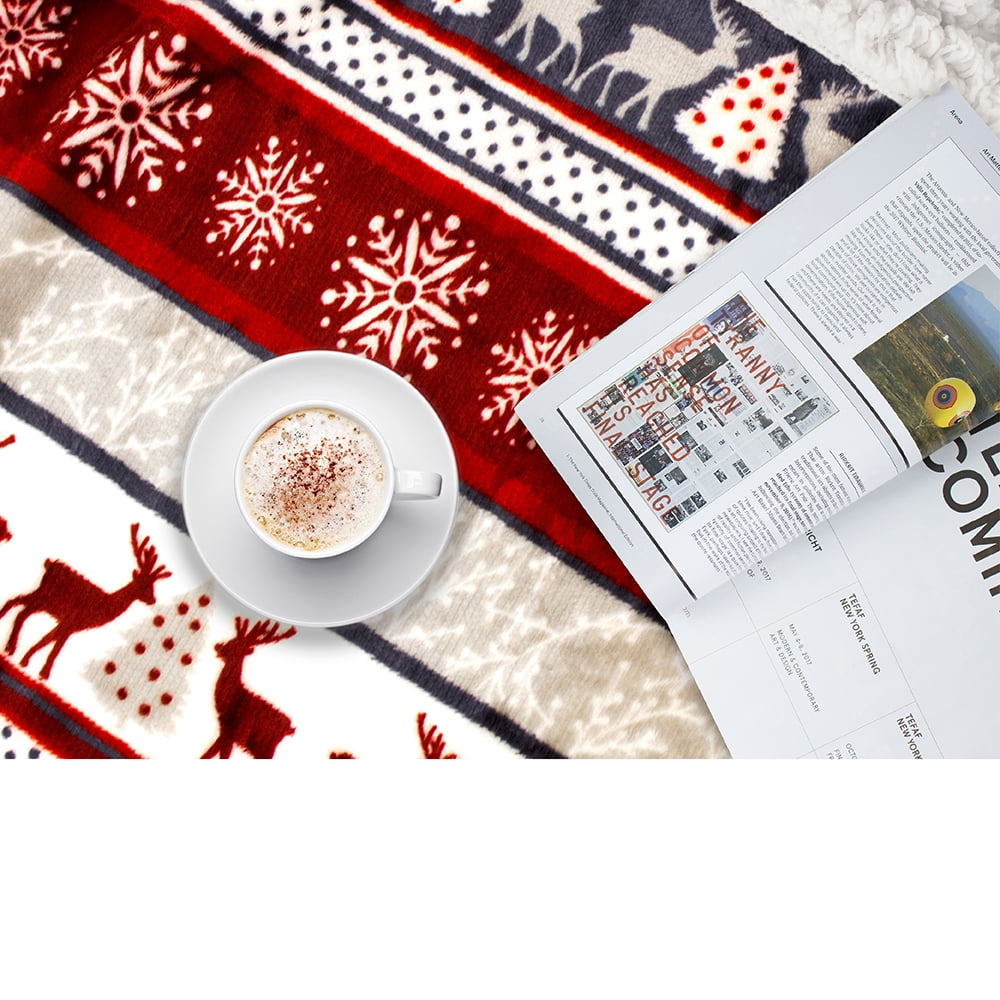 Premium Plush Sherpa Throw Christmas Blanket | Soft, Warm, Cozy, Reversible Microfiber Winter Cabin Throw | Plaid Hol...