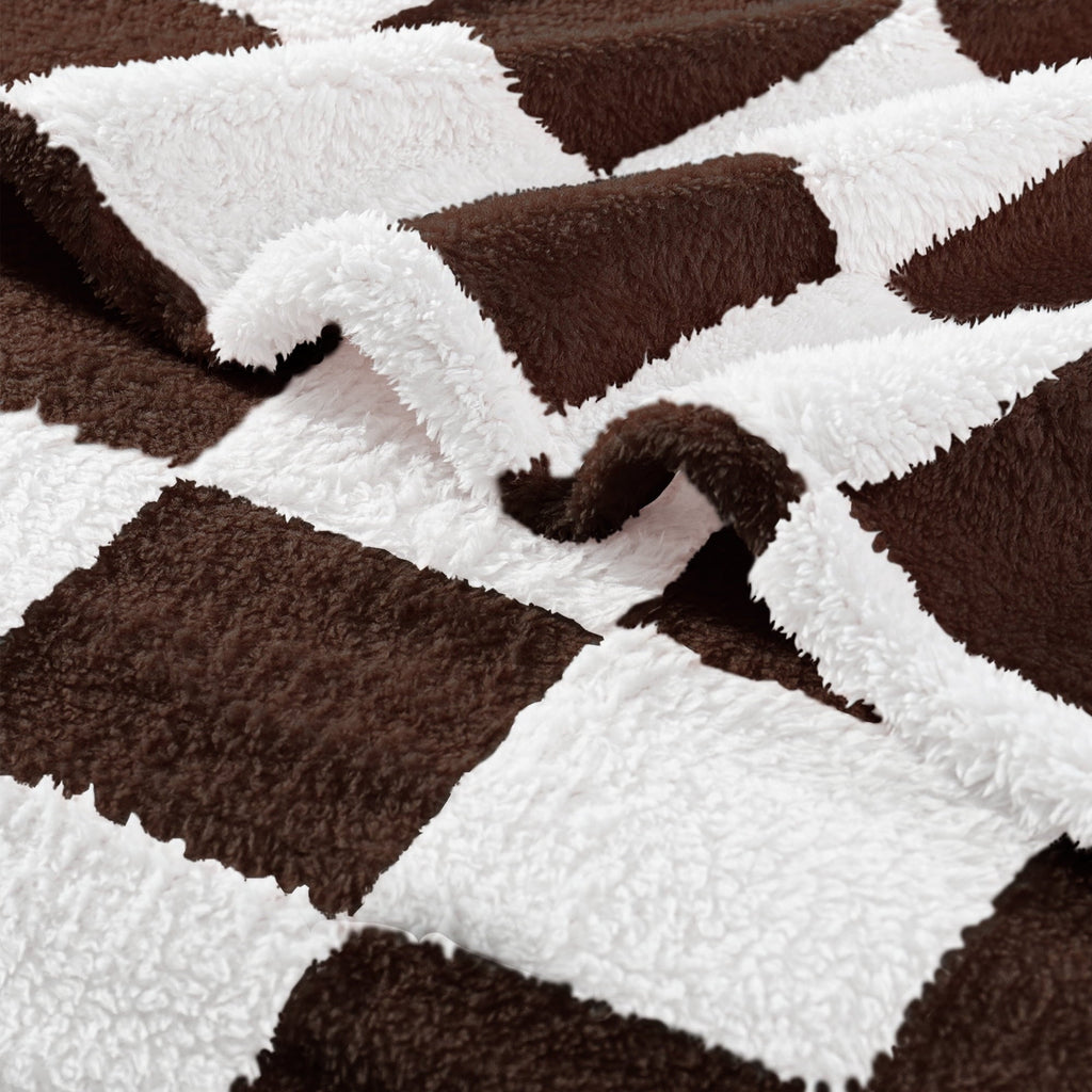 Checkered Throw Blanket, Super Soft and Warm Fluffy Fleece Blanket for Couch, Sofa, Bed, Cute Plaid Pattern, Coffee, ...