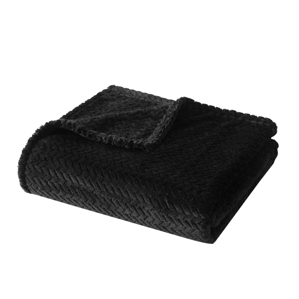 Cozy Textured Plush Throw Blanket, Black, 50"x60" All Ages