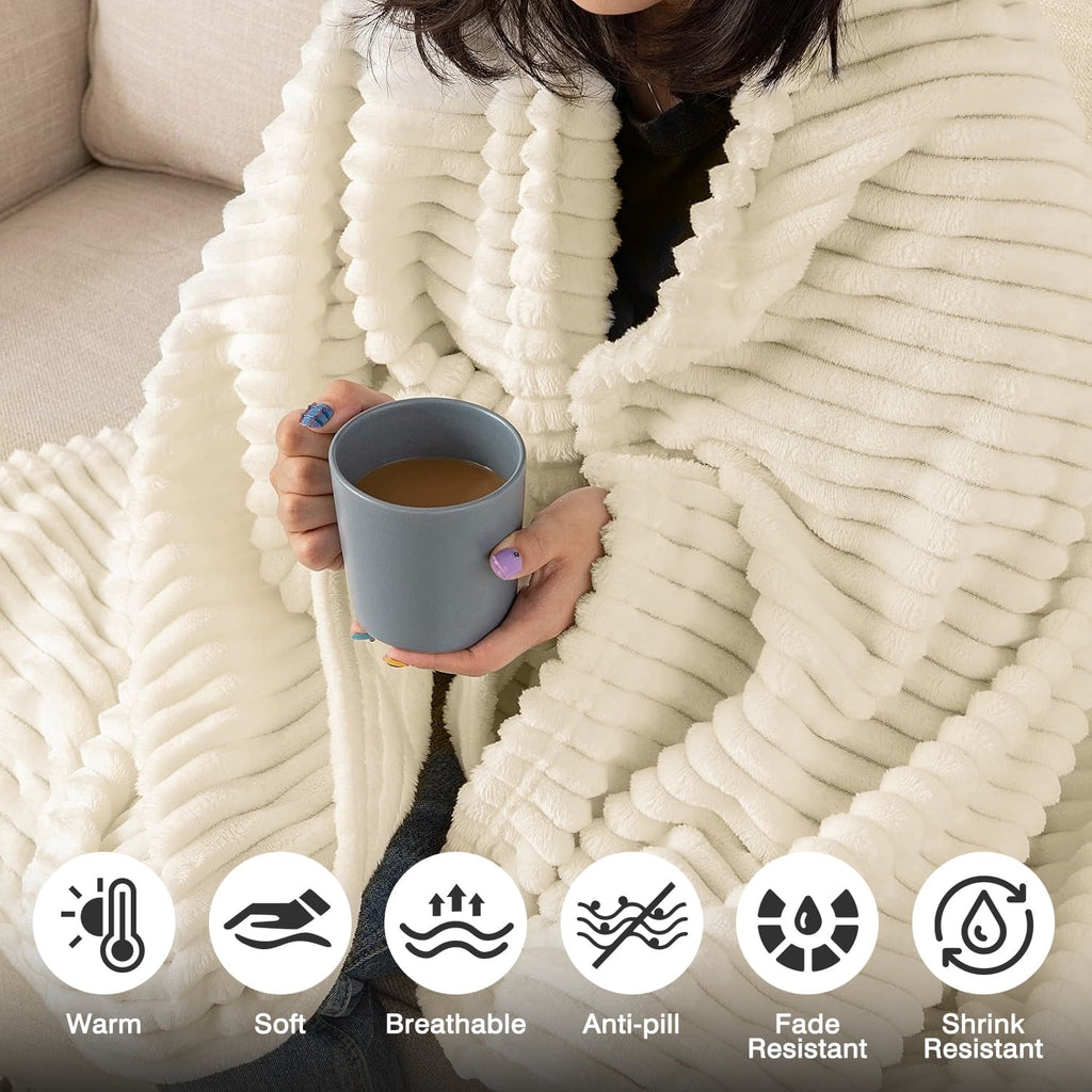 Throw Size Blanket, Extra Soft Lightweight Bed Blanket with Strip , Plush Fuzzy Cozy Throws for Couch, Bed, Sofa Cozy...