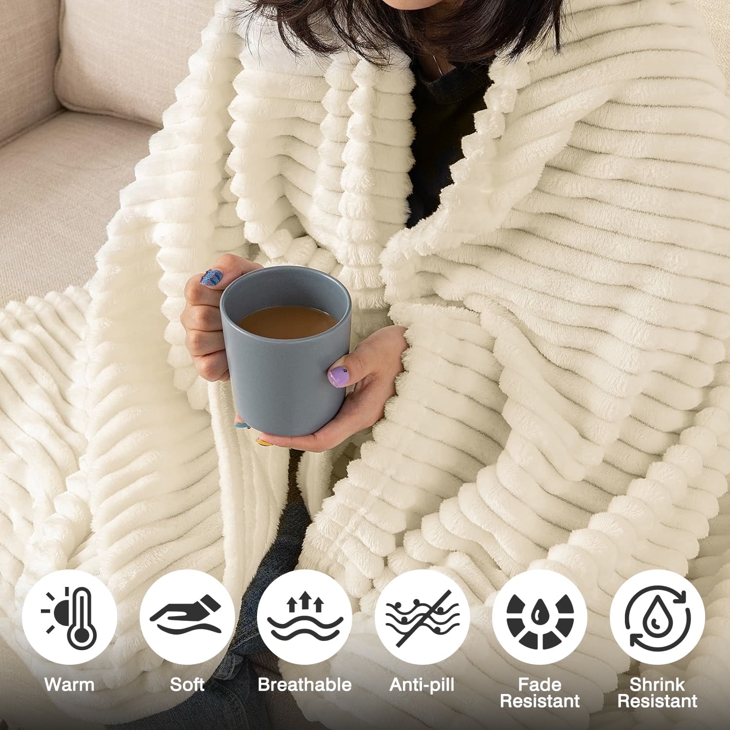 Throw Size Blanket, Extra Soft Lightweight Bed Blanket with Strip , Plush Fuzzy Cozy Throws for Couch, Bed, Sofa Cozy...