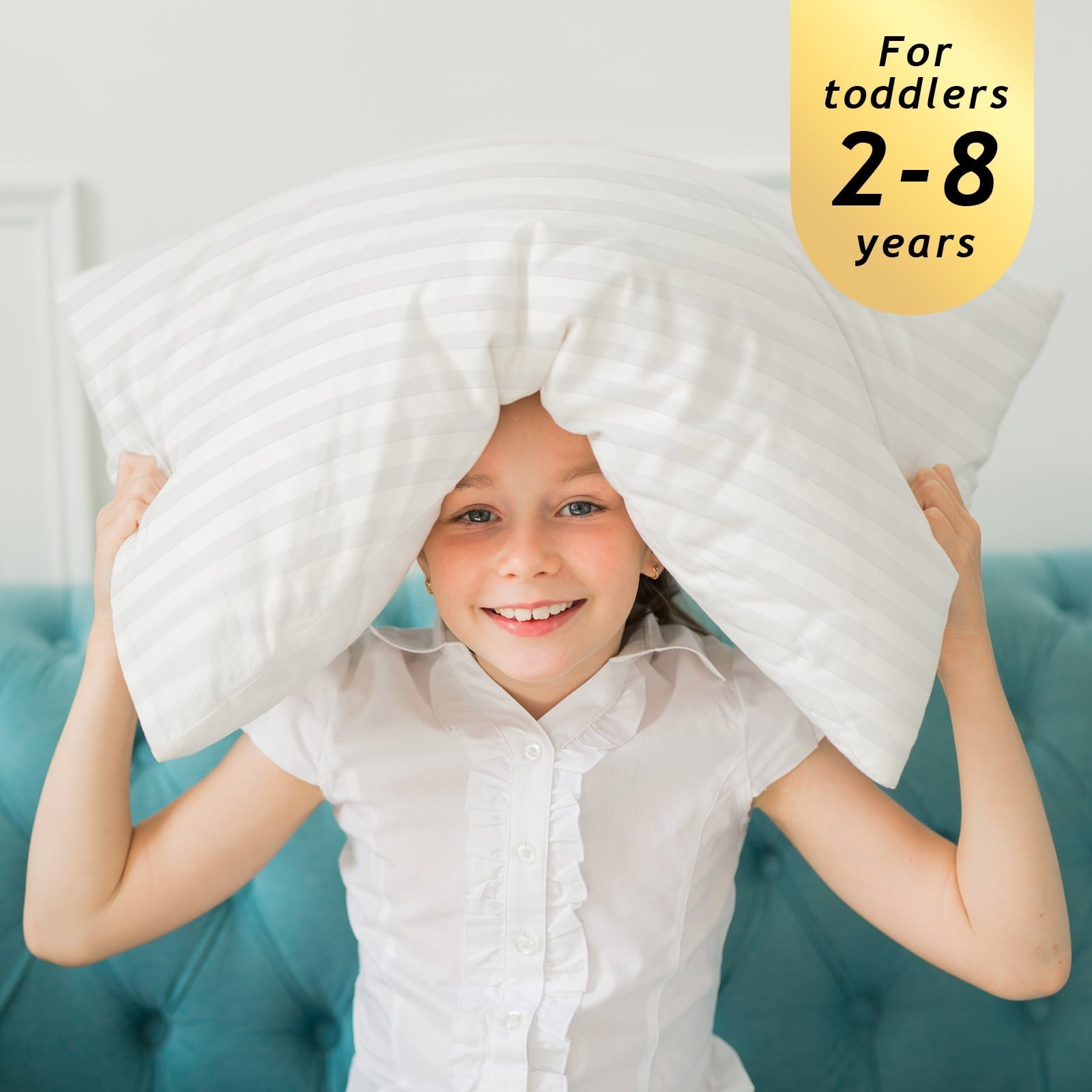 100% Cotton Kids Size Bed Pillows Set of 2 - Premium Down Alternative Cooling Pillows for Side, Back, and Stomach Sle...
