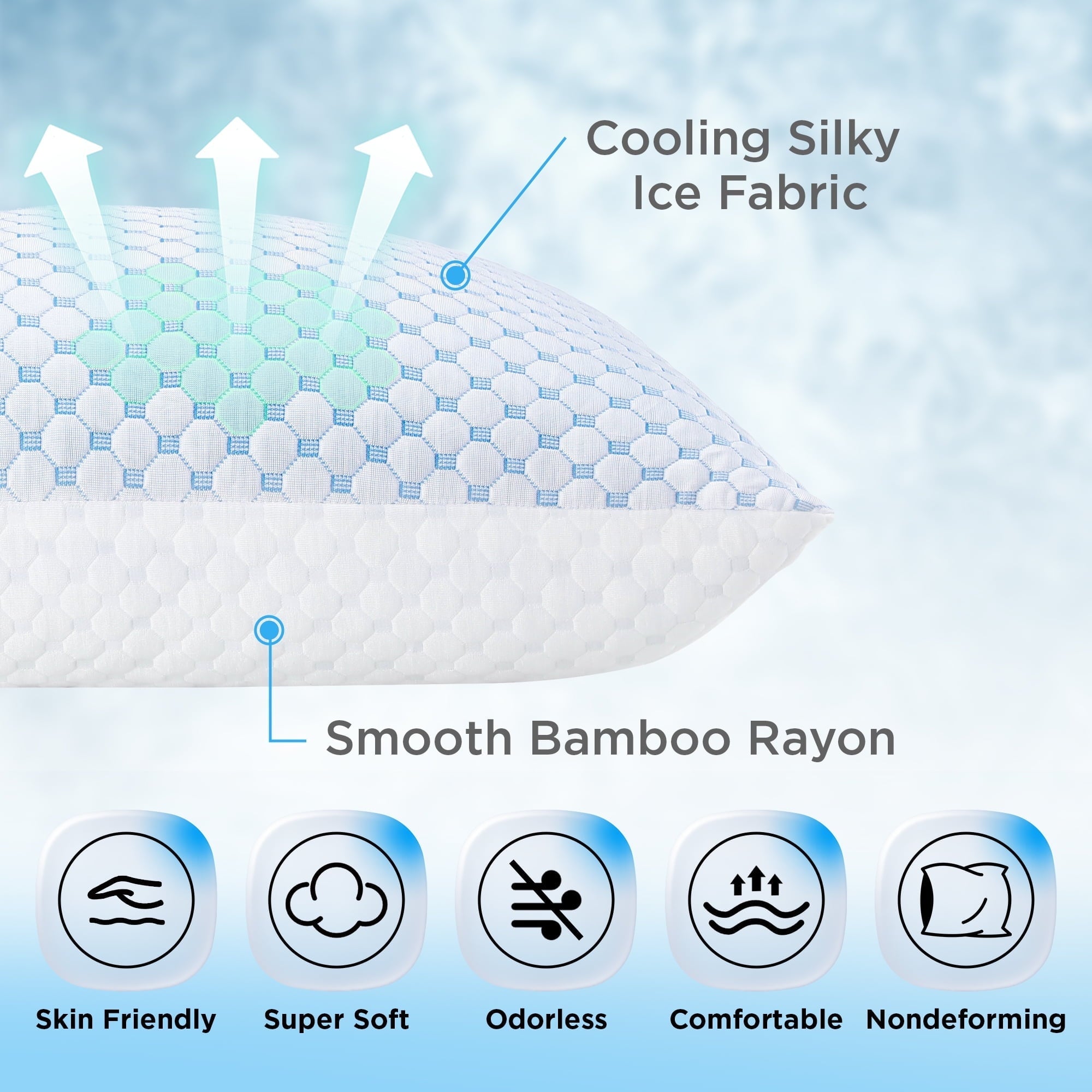 2 Pack Cooling Pillow for Sleeping, Memory Foam Pillows Cool Bed Pillows Hotel Reversible Pillow with Washable Remova...
