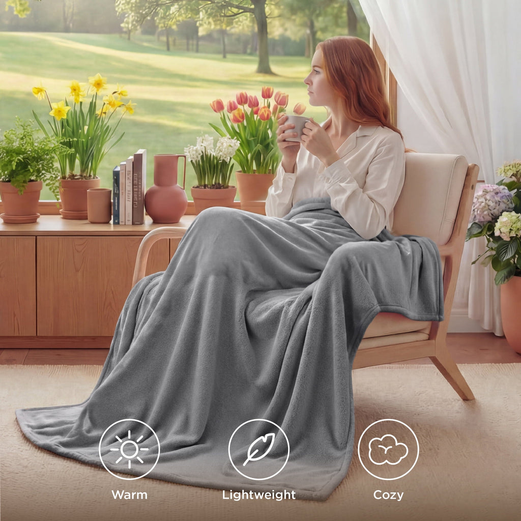 Fleece Throw Blanket for Couch Grey, Lightweight Plush Fuzzy Cozy Soft Blankets and Throws for Sofa, 50x60 inches