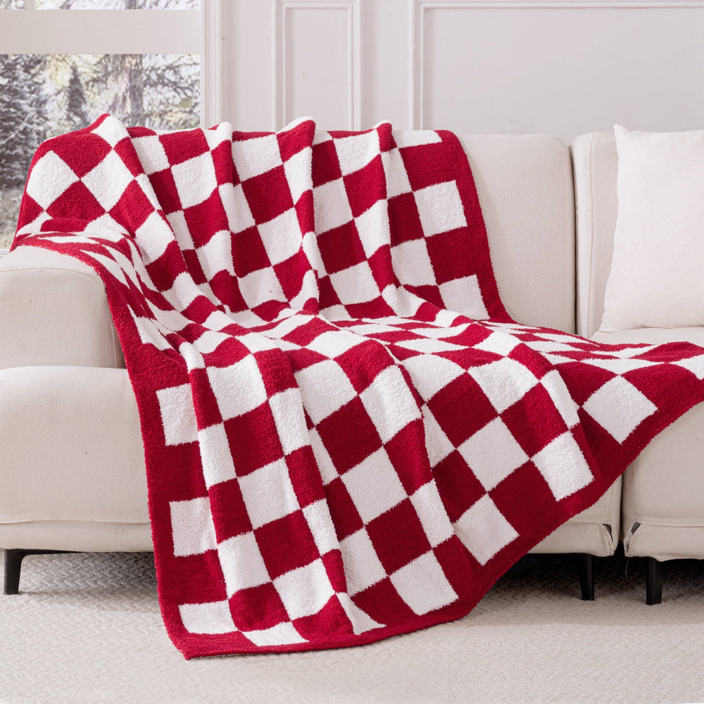 Checkered Knit Throw Blanket, Ultra Soft Cozy Fluffy Checkerboard Blankets, Lightweight Fuzzy Plush Throw for Couch a...