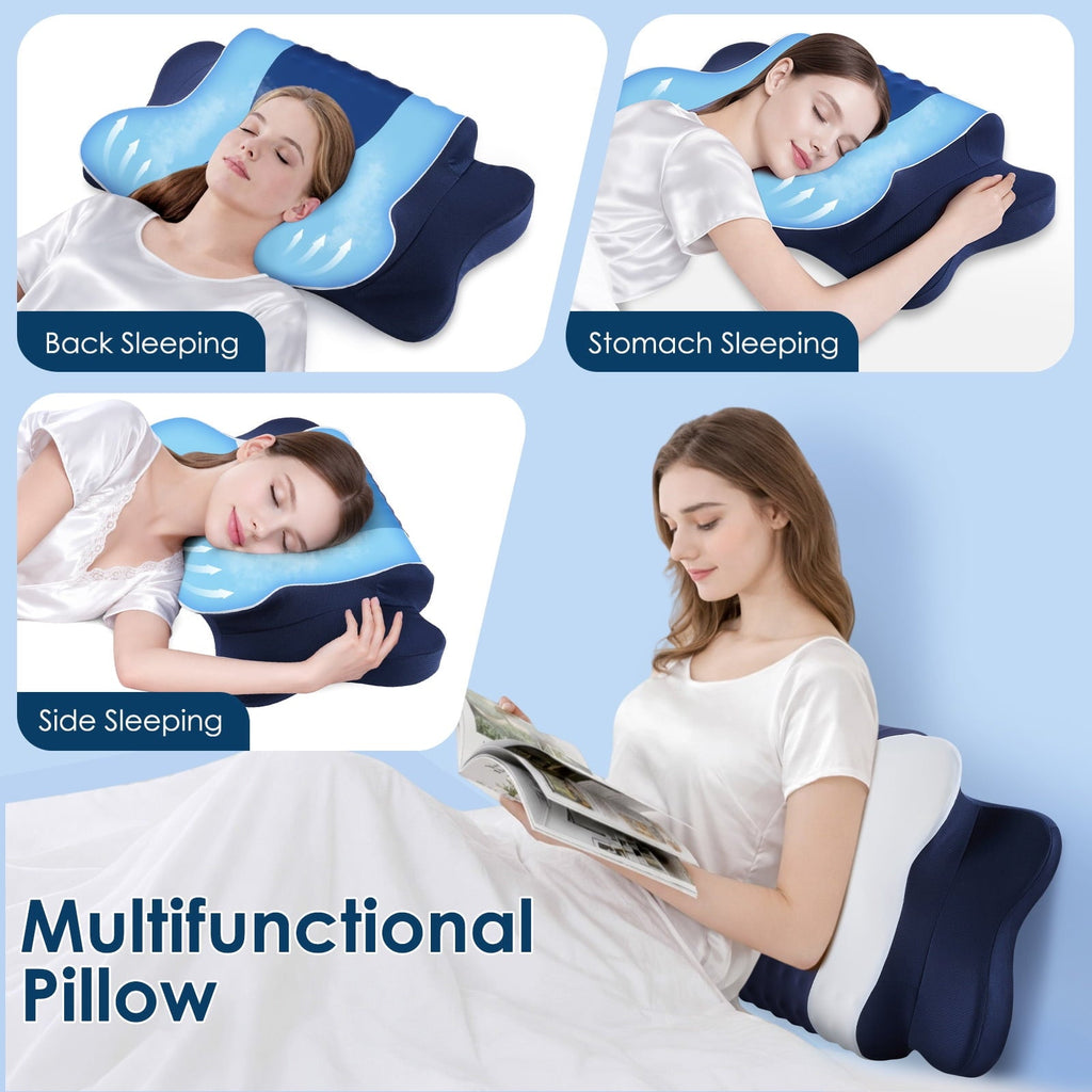 Cervical Neck Pillow for Pain Relief Sleeping, Memory Foam Pillow Neck Pillow Bed Pillow with Pillowcase for Side Bac...