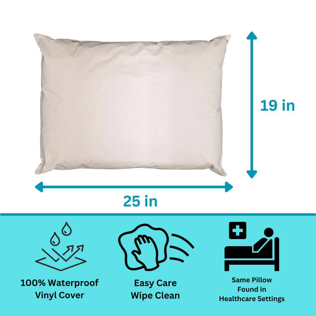 2 Pack Vinyl Covered Medical Bed Pillows 19 in x 25 in | Wipeable Easy Clean | Fluid Stain Resistant