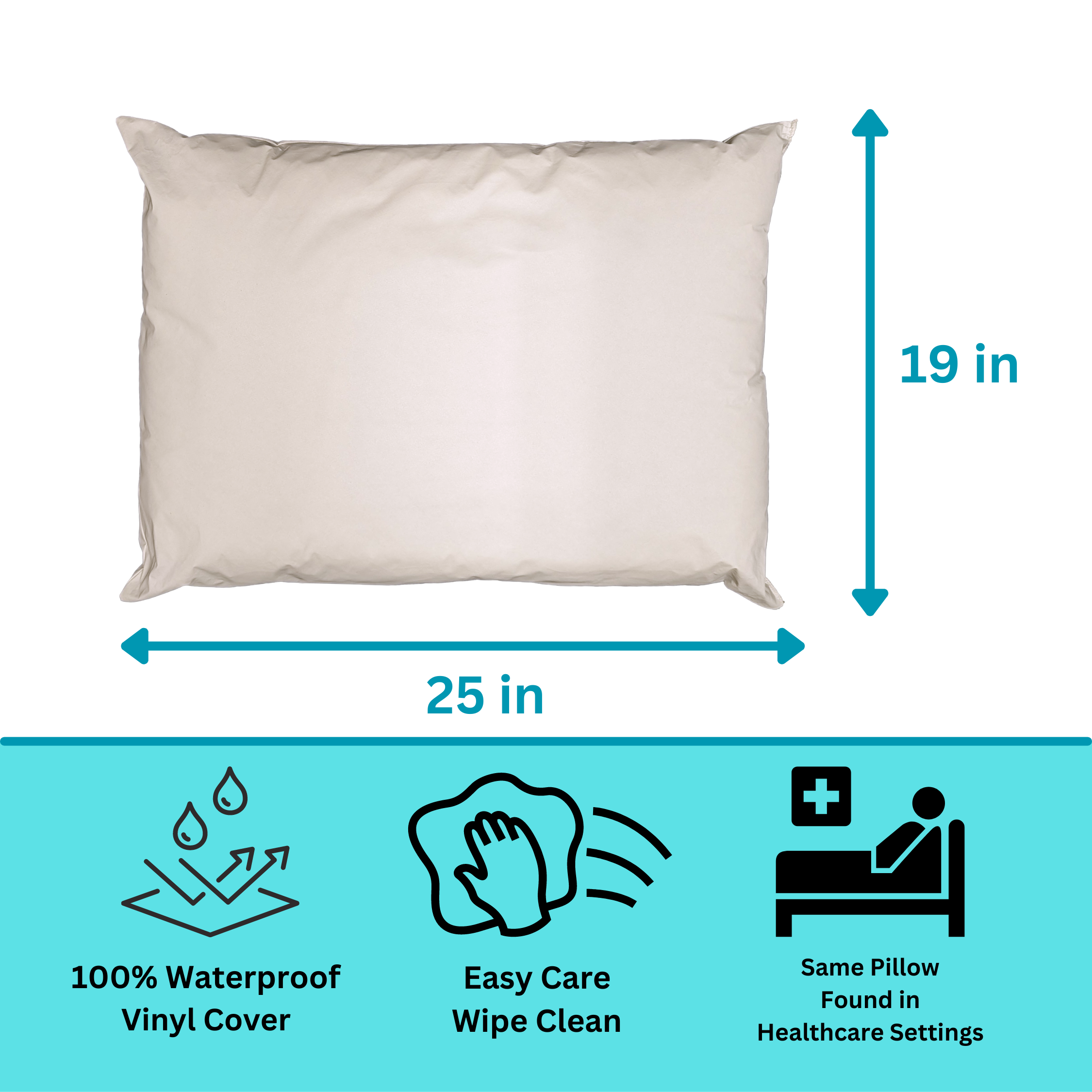 2 Pack Vinyl Covered Medical Bed Pillows 19 in x 25 in | Wipeable Easy Clean | Fluid Stain Resistant