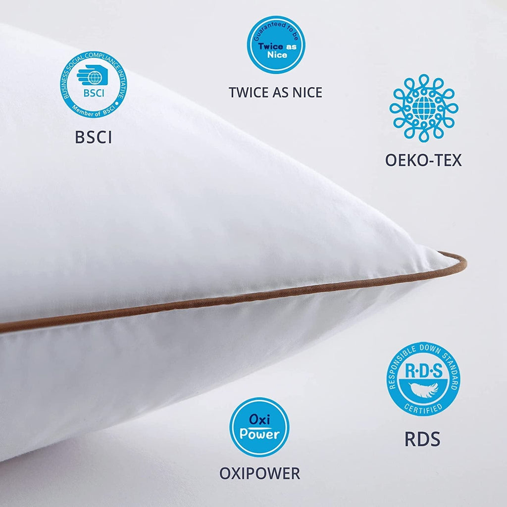 Down Feather Pillows for Bed 20 x 30 Inches Queen Size Set of 2, Medium Firm Luxury Cooling Hotel Collection Feather ...