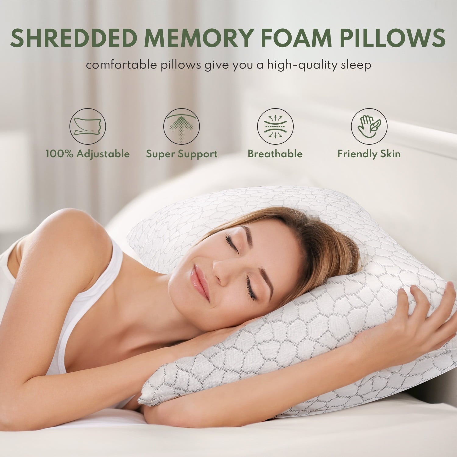 Cooling Memory Foam Queen Pillows for bed 2 Pack,Adjustable Support & Heat Dissipation Tech for Side,Back,Stomach & H...