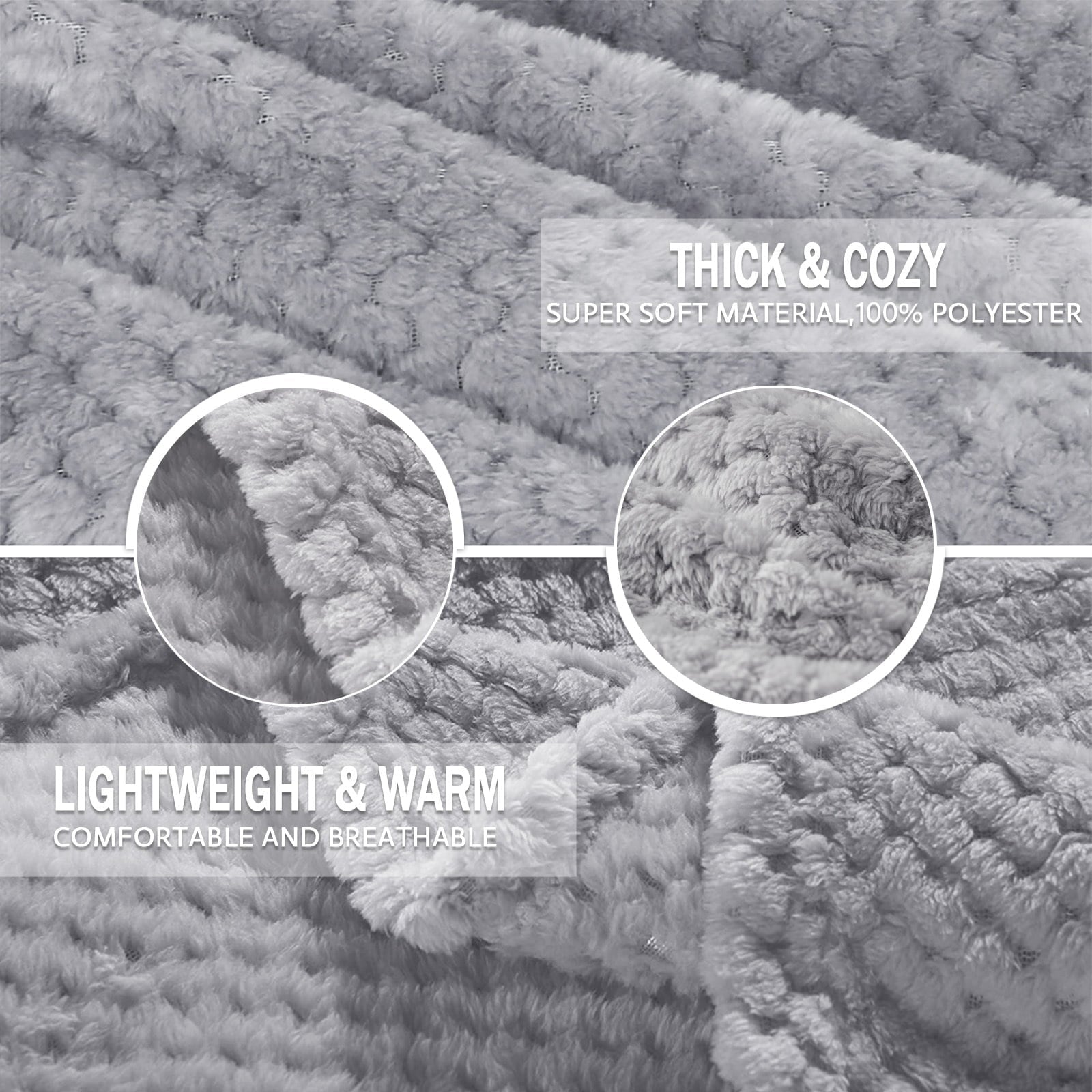 Waffle Textured Extra Large Fleece Blanket, Super Soft and Warm Throw Blanket for Couch, Sofa and Bed (Light Grey, 50...