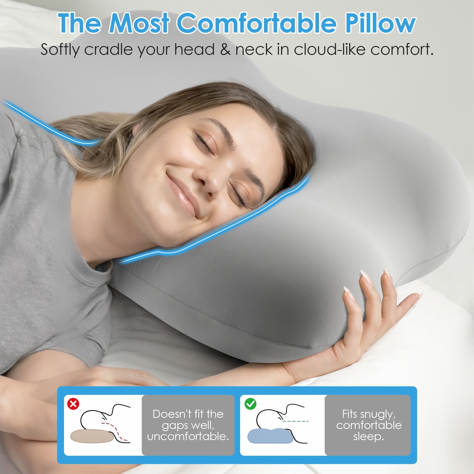 Cervical Pillow Orthopedic Cervical Pillow for Neck Pain Relief, Memory Foam Bed Pillow with Pillowcase, Contour Bed ...