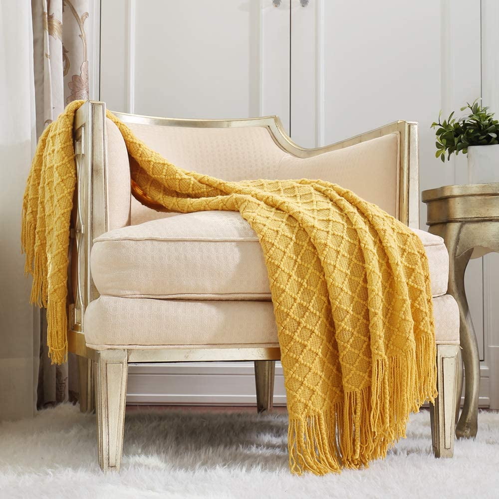 Decorative Soft Spring Summer Fall Throw Blanket ,for Couch Sofa Chair Bed,50''X60'',Mustard Yellow