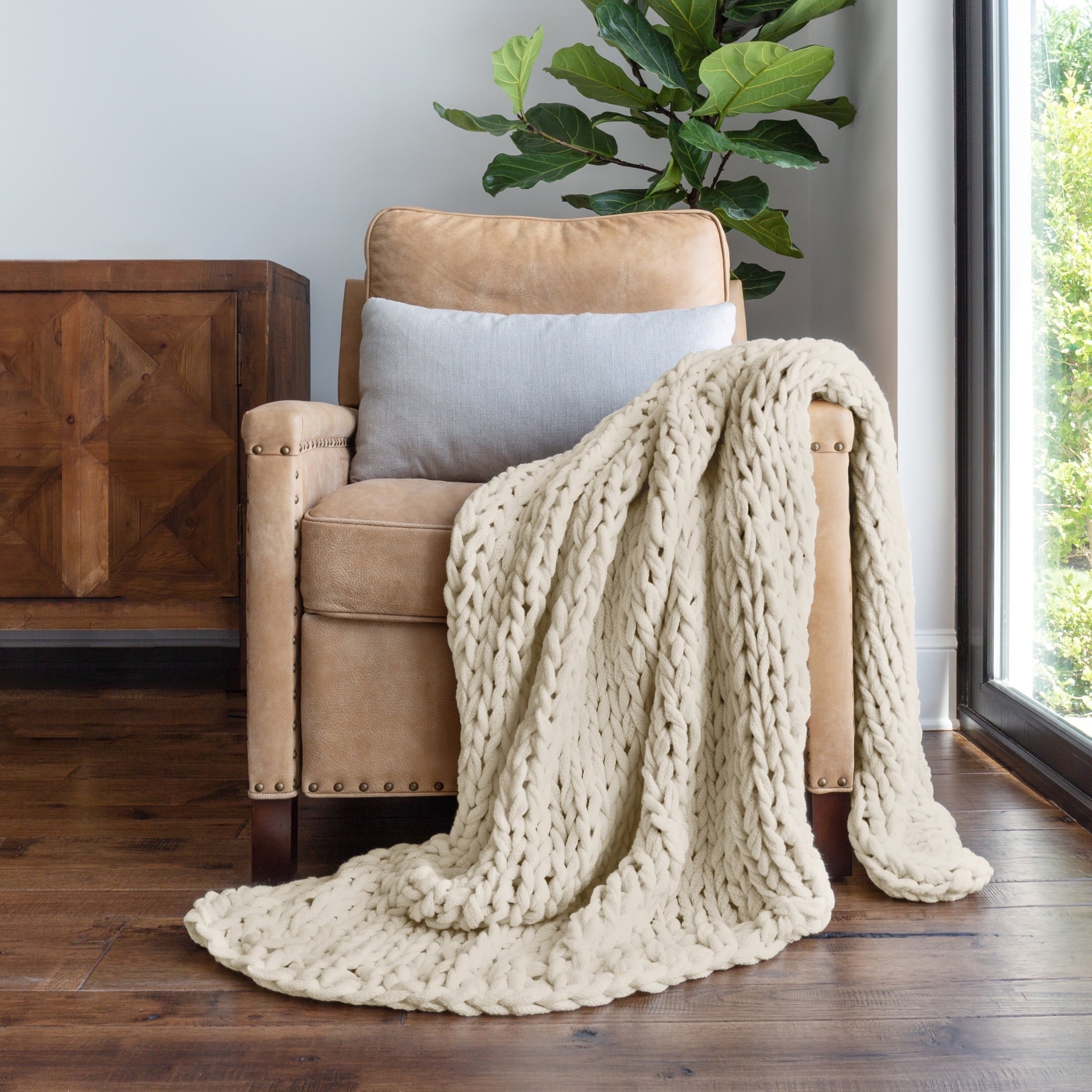 Soft & Cozy Chunky Hand-Knit Throw Blanket, Ivory