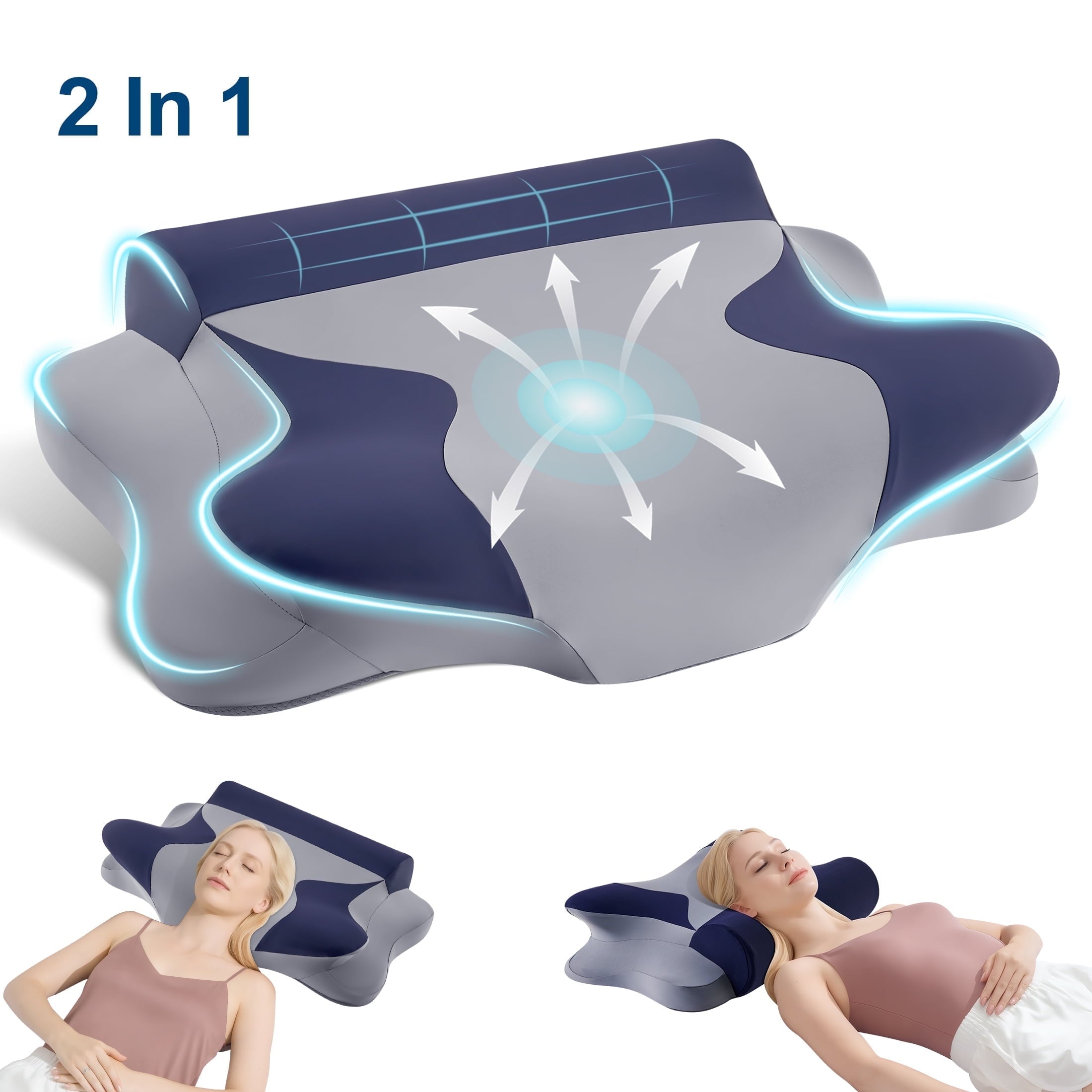Cooling Bed Pillow for Neck & Shoulder Pain Relief, Cervical Support Comfort Pillow for Side Back Stomach Sleeper, Er...