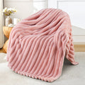 Fleece Throw Blanket for Couch, Super Soft 3D Striped Jacquard Blanket, Lightweight Fuzzy Cozy Blankets, Pink, 50"x60"