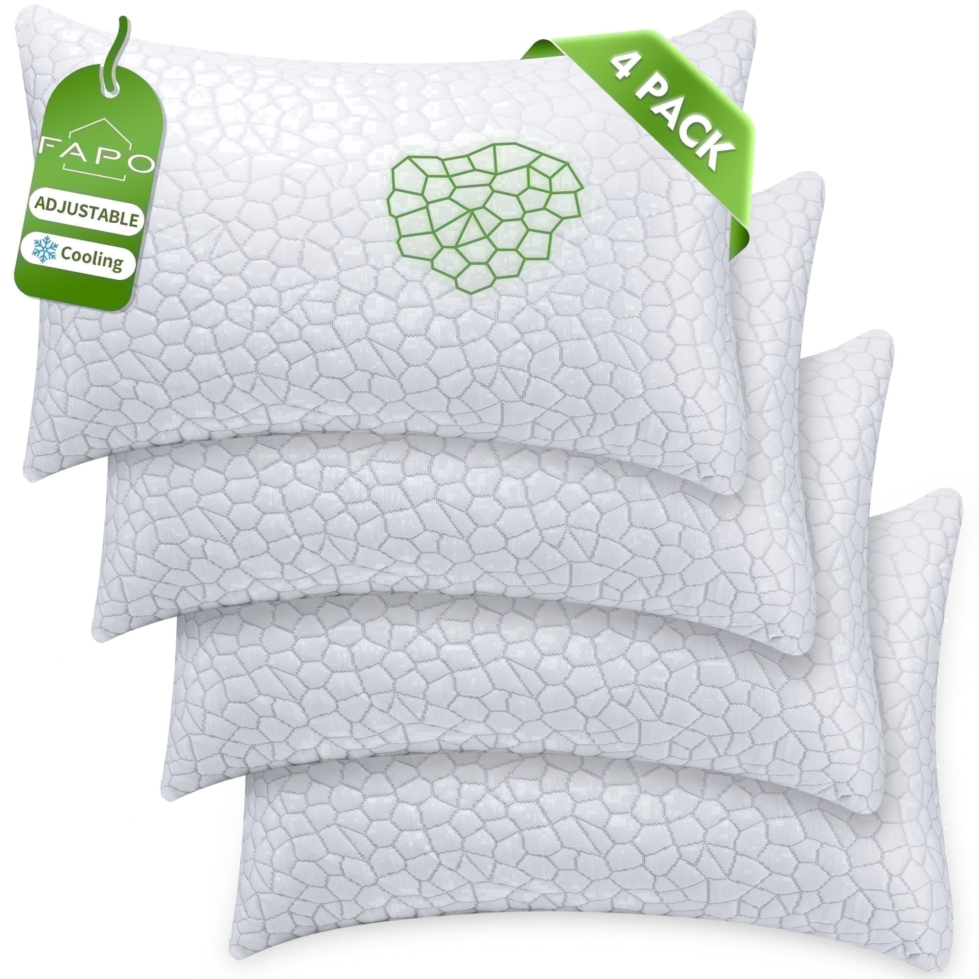 Queen Size Bed Pillows 4-Pack,3.3lb Shredded Memory Foam Filled,Hyper Soft & 3D Breathable Cooling Desigh Cover Fitti...