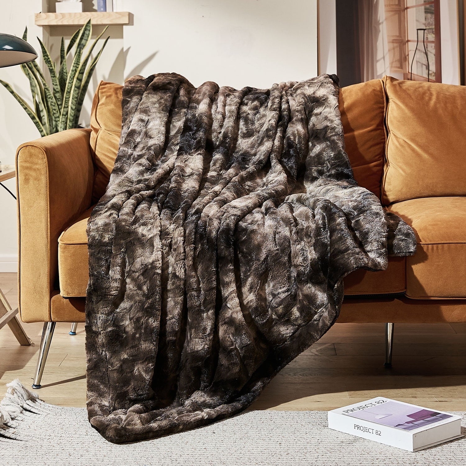 Faux Rabbit Fur Throw Blanket- 50x60 inches, Soft Fluffy Cozy Warm Fuzzy Machine Washable, Durable Blanket for Couch ...