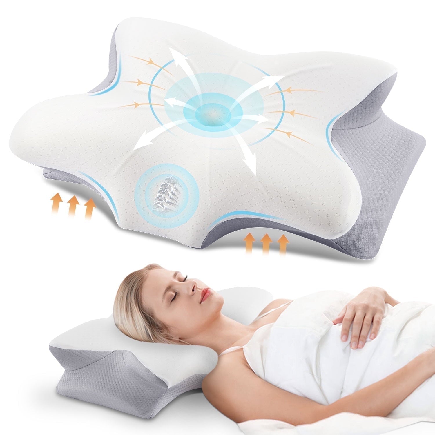 Cervical Pillow for Neck Pain Relief, Contour Memory Foam Pillows, Odorless Ergonomic Neck Pillow Adjustable Orthoped...
