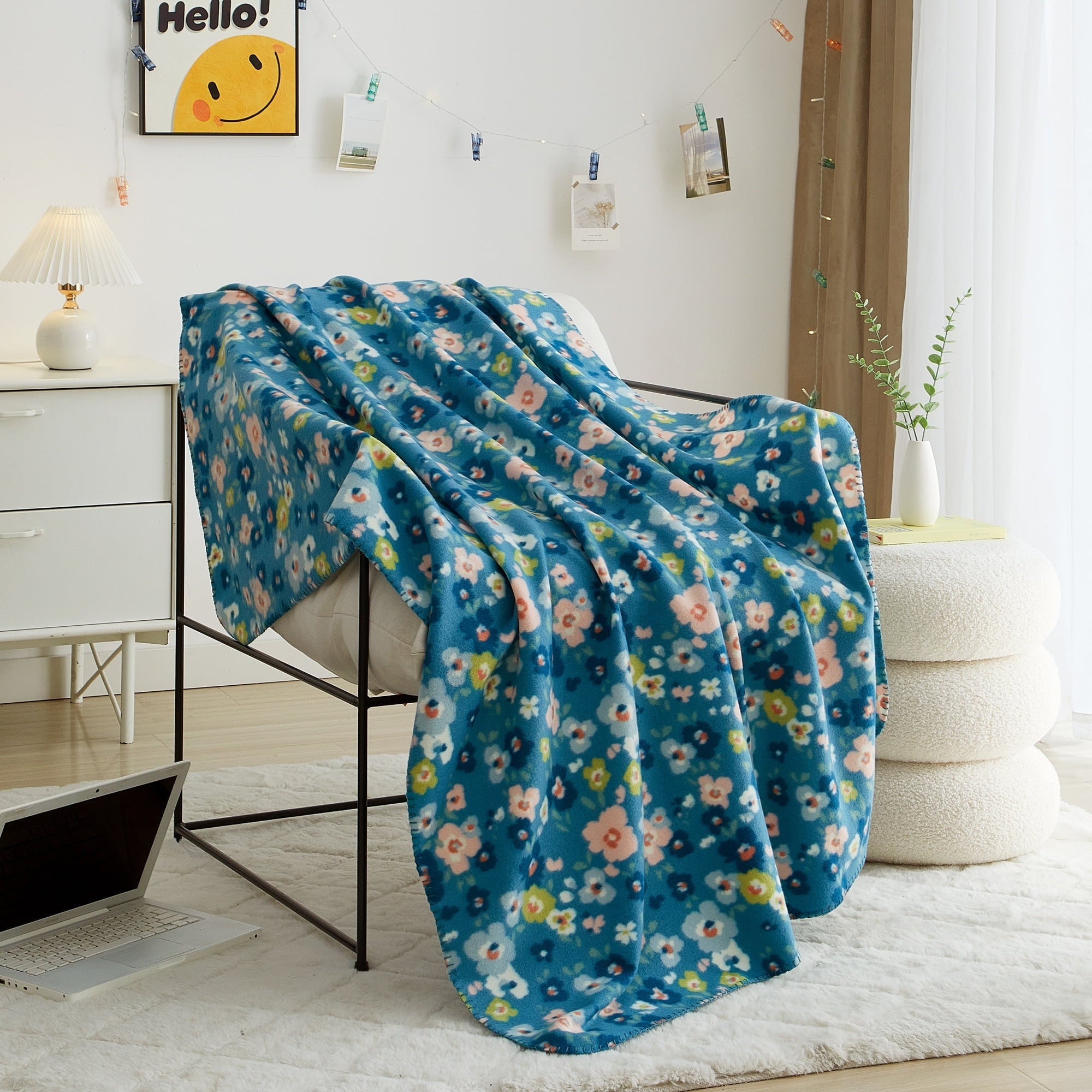 Cozy Fleece Throw Blanket Delightful Floral 50" x 60", All Ages